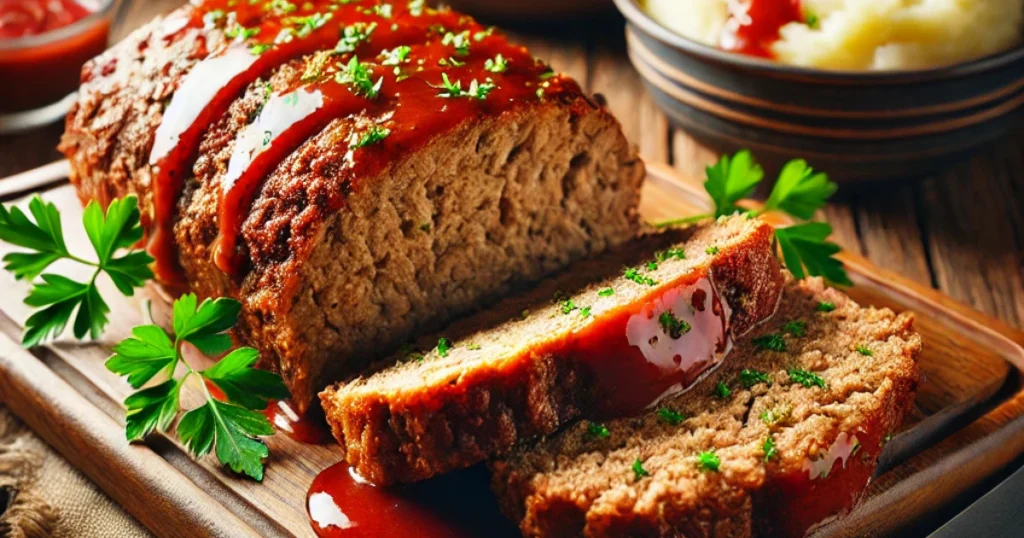 Deliciously moist meatloaf recipe with a savory glaze, served with mashed potatoes and roasted vegetables